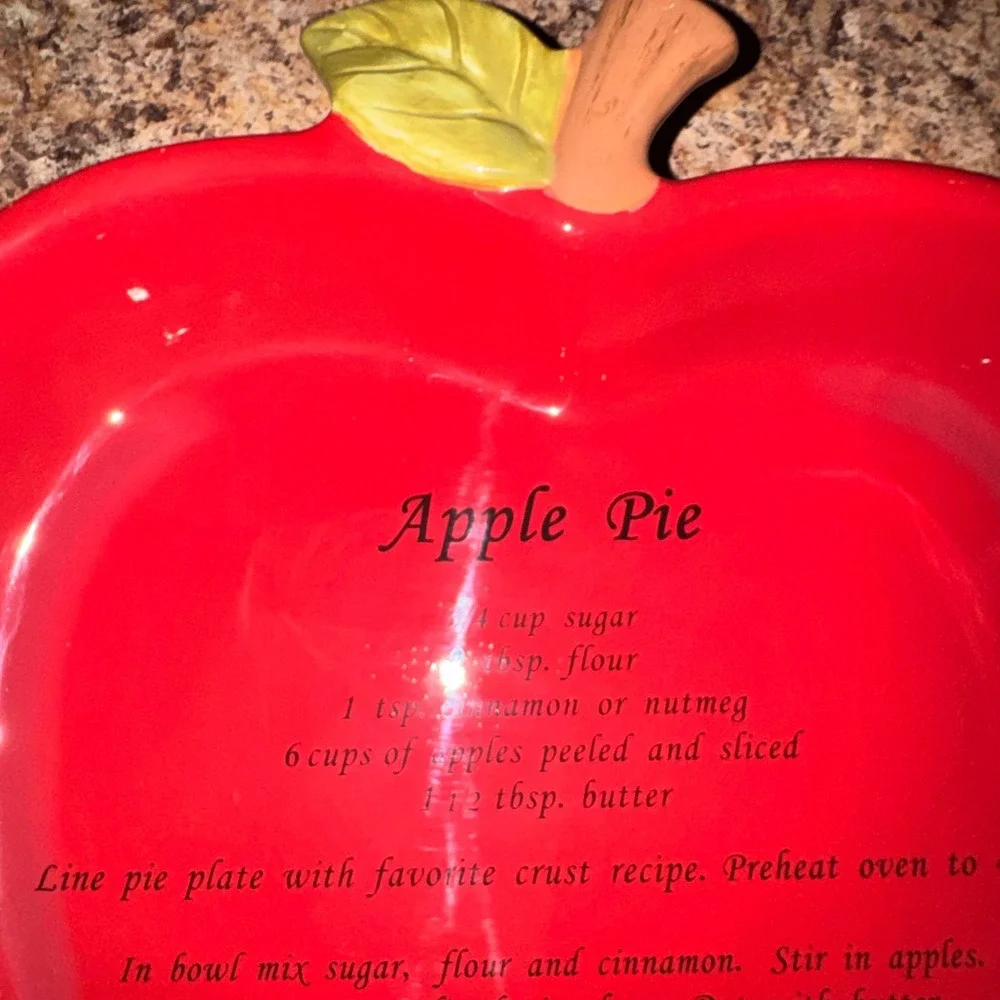 Harvest Red Ceramic Apple Shaped Pie Dish with Printed Recipe Fall Kitchen Decor